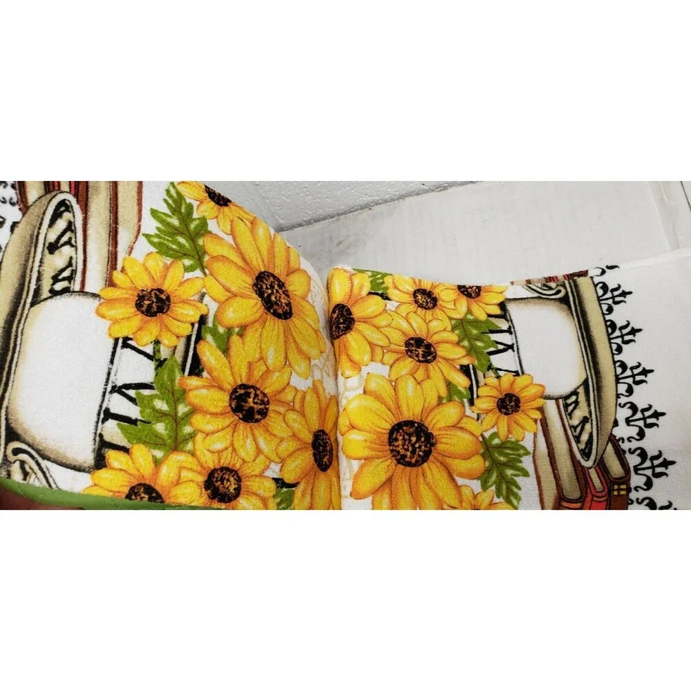 5pc Set: 2 Pot Holders, 1 Oven Mitt & 2 Same Towels, SUNFLOWERS & BOOKS,green,KC